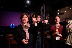 Verzió crew & guests celebrating after the last screening / Photo: Balázs Ivándi-Szabó